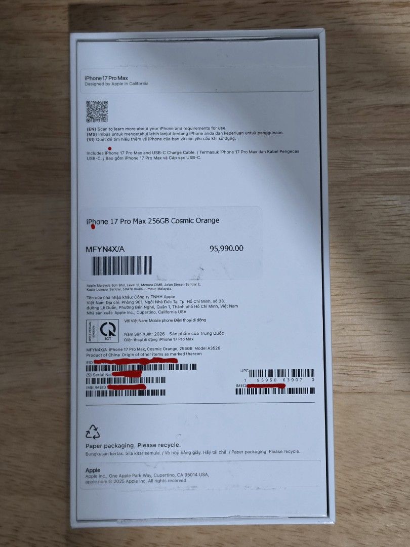 iPhone 17 Pro Max 256GB (Category: iPhone 17 Series) located in Caloocan City. Submitted by tiusi4u1983 (Listing ID 1463094457, Image 2). Description: iPhone 17 Pro Max Cosmic Orange 256GB Open Line (any sim will work) P69,000 This is for sale only. Other Details: Free authentic Apple USB-C 20W Power Adapter Practically a brand new unit. Opened only for checking of any physical damage and basic phone functions such as wifi connectivity, sounds, h
