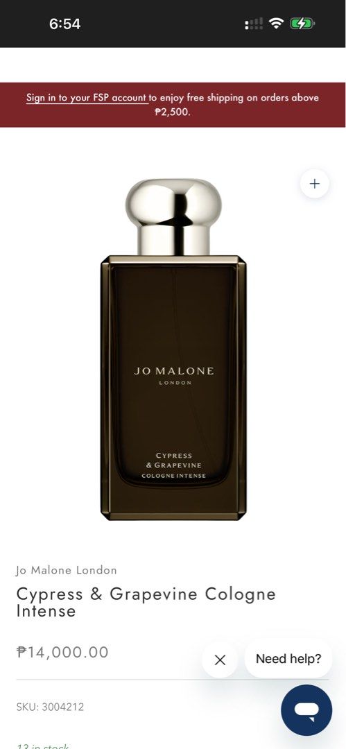 Jo Malone London Cypress & Grapevine Cologne Intense (Category: Fragrance & Deodorants) located in Quezon City. Submitted by AAAAAF14 (Listing ID 1463085774, Image 1). Description: 90% full - Jo Malone London Cypress & Grapevine Cologne Intense - 100ml bottle - Price: P14,000.00 - Popular and sought-after scent.