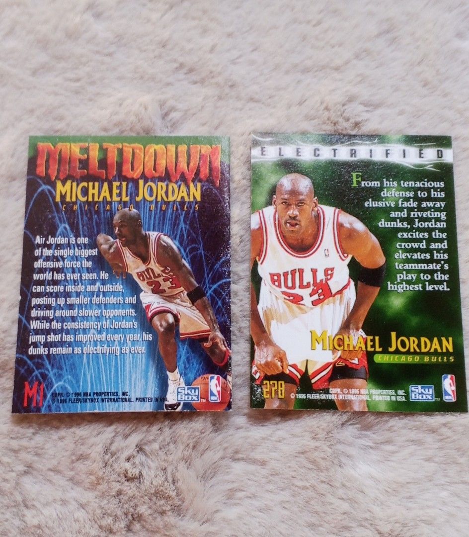 JORDAN MELTDOWN (SOLD) AND ELECTRIFIED NBA CARDS (Category: Raw Singles) located in Marikina City. Submitted by windeq15 (Listing ID 1463105828, Image 2). Description: FOR SALE NBA CARDS Bawal po sa maselan, 90's card na Po ito, pero kaka-pull lang last March. Wag pong Kunin kung di sigurado at maraming tanong. Kindly zoom-in for issues, kasi magkaiba tayo Ng perception sa Card. FOIL CARDS ARE HARD TO GRADE. Again, old card na Po ito. Manage your