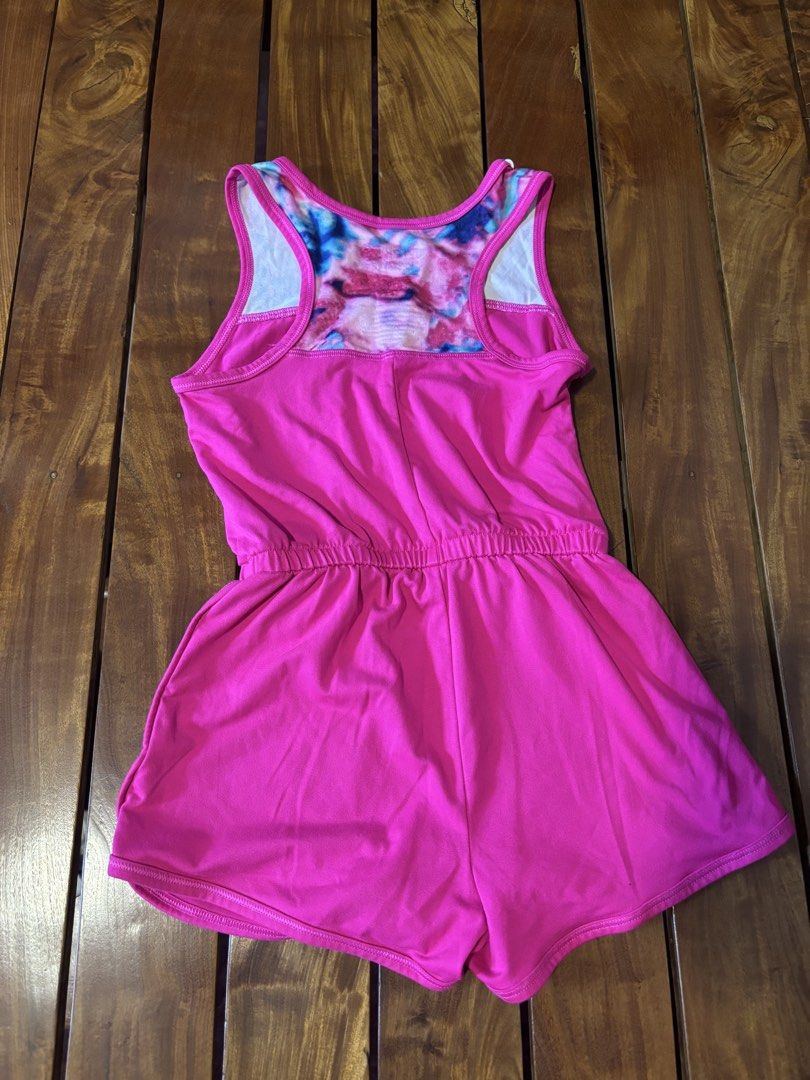 Jumping Beans Active Pink Tie-Dye Trim Romper (Category: Babies & Kids Fashion) located in Manila. Submitted by wardrobeinmnl (Listing ID 1462997377, Image 2). Description: - Cute pink romper from Jumping Beans Active - Size 4 - Colorful tie-dye trim on neckline and back - Elastic waistband for a comfy fit - Perfect for play or sports.