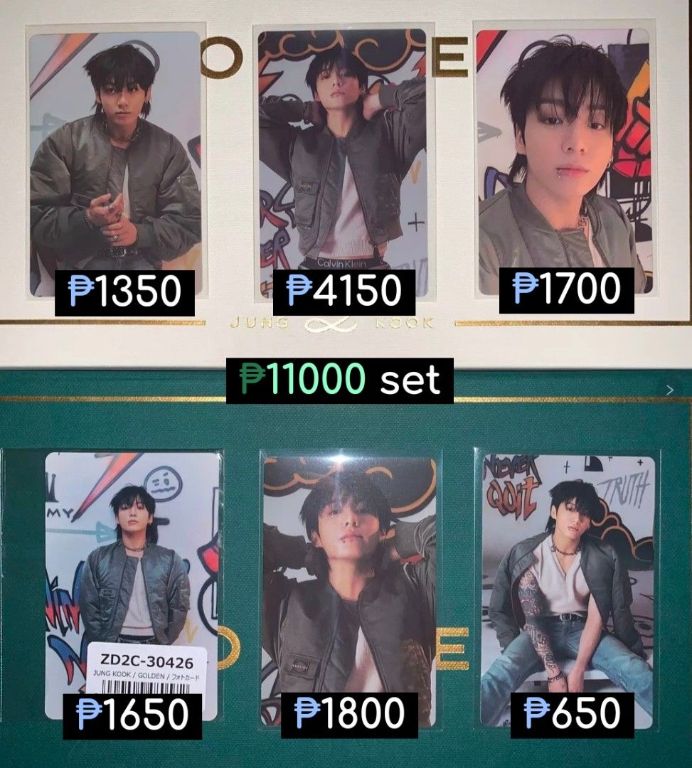 Jungkook Golden Photocard Set (Category: K-Wave Merchandise) located in Manila. Submitted by suggusells (Listing ID 1462947249, Image 1). Description: Jungkook Golden Assorted Photocard Set – yts (eta Mid Oct-Late Oct) – Prio Set but can Tingi – PAYO / DOP (50% nrdp) to secure – X sensi 📎 wts wtb lfb JK Album US Target Walmart UMS Early Bird B&N Europe Exclusive EU POB Limited Ld Luckydraw Rare Pc Poca.