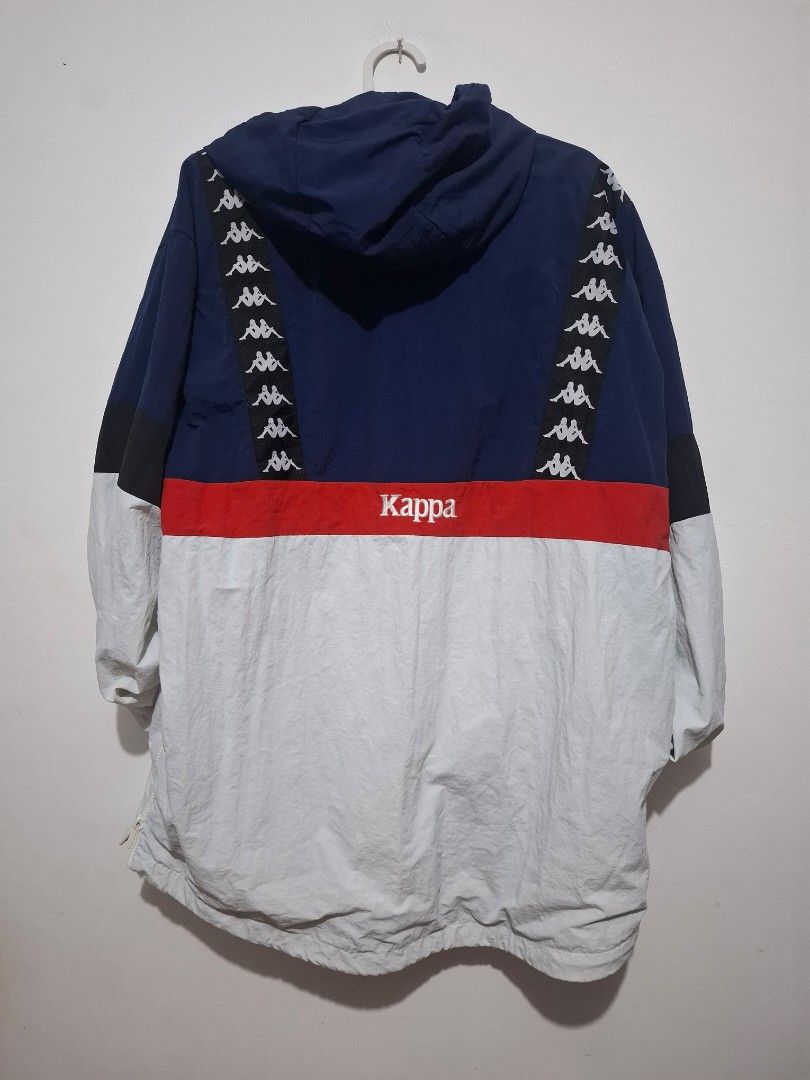 Kappa Authentic Sportswear Windbreaker Jacket XL (Category: Coats, Jackets and Outerwear) located in Mandaue City. Submitted by lootr (Listing ID 1463011936, Image 2). Description: - Navy blue Kappa windbreaker jacket - Iconic Kappa logo tape on sleeves - Red and white color blocking on front and back - Hooded design with half-zip closure - Size XL - Ideal for casual wear or sports.