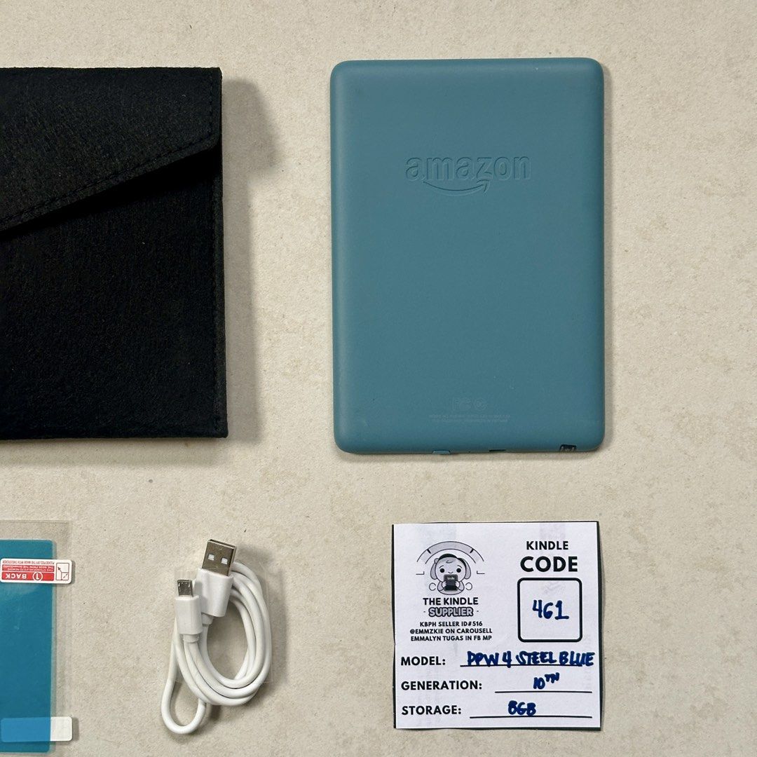 Kindle Paperwhite 4 8GB (10th Generation) with Screen Protector and Pouch (Category: E-Readers) located in Quezon City. Submitted by emmzkie (Listing ID 1462986945, Image 3). Description: 💙LAST PRICE: Kindle Paperwhite 4 8GB Steel Blue (10th Generation) — for PHP4,590 only! 💙 LAST PRICE POSTED. AUTO DECLINE FOR OTHER OFFERS 💓 Preloved not refurbished!! 📦Inclusions: Kindle, cord, and random stickers 🍃 ADS-supported units: ads/book recos only 
