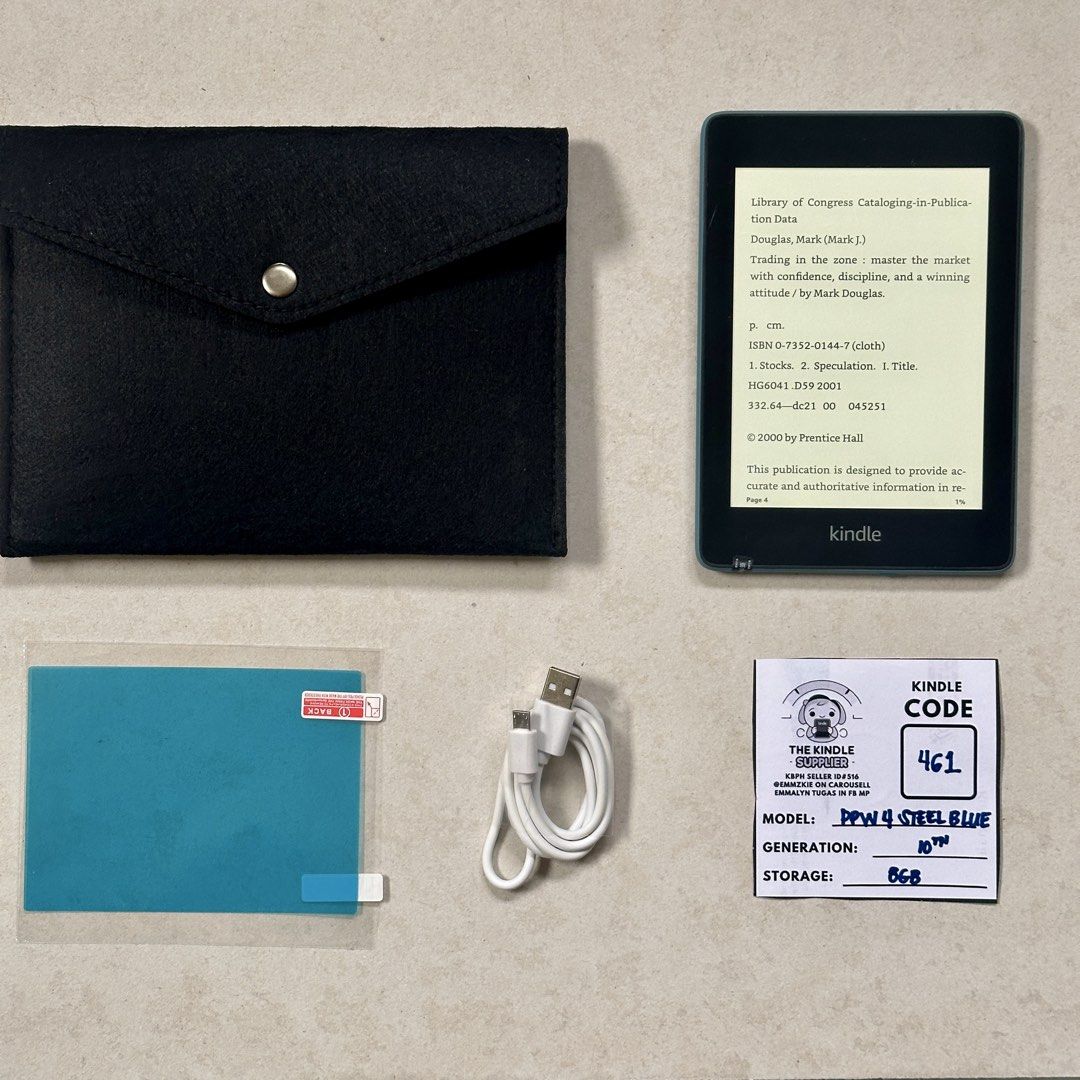 Kindle Paperwhite 4 8GB (10th Generation) with Screen Protector and Pouch (Category: E-Readers) located in Quezon City. Submitted by emmzkie (Listing ID 1462986945, Image 2). Description: 💙LAST PRICE: Kindle Paperwhite 4 8GB Steel Blue (10th Generation) — for PHP4,590 only! 💙 LAST PRICE POSTED. AUTO DECLINE FOR OTHER OFFERS 💓 Preloved not refurbished!! 📦Inclusions: Kindle, cord, and random stickers 🍃 ADS-supported units: ads/book recos only 