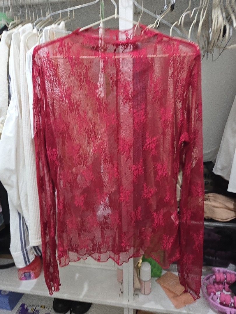 Lace Red Top - SheIn (Category: Longsleeves) located in Agoncillo. Submitted by ariannacvii (Listing ID 1462998162, Image 1). Description: 👚 Pre-Loved Lace Red Top — ₱85 I’m currently decluttering my wardrobe and letting go of some of my pre-loved clothes! 🤍 • Size: XL • Brand: SheIn • Condition: Like New • Price: ₱85 ✨ Perfect for casual, everyday outfits and easy to style! 📌 IMPORTANT NOTE: Some of my clothes have been stored and unused for 
