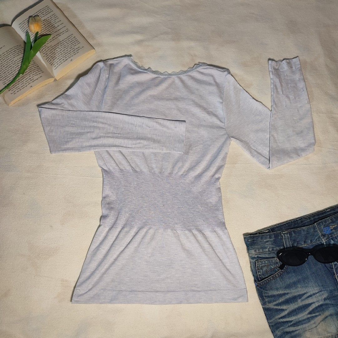 Light Blue Long Sleeve Top with Lace Trim (Category: Longsleeves) located in Antipolo. Submitted by _lovedbychie (Listing ID 1462897752, Image 2). Description: 🌸 Size: S- Semi M 🌸 Bust: 28" - 34" • Length: 23" 🌸 MOP: Gcash / Maribank 🌸 MOD: J&T / LBC / Lalamove Message me for more info!.