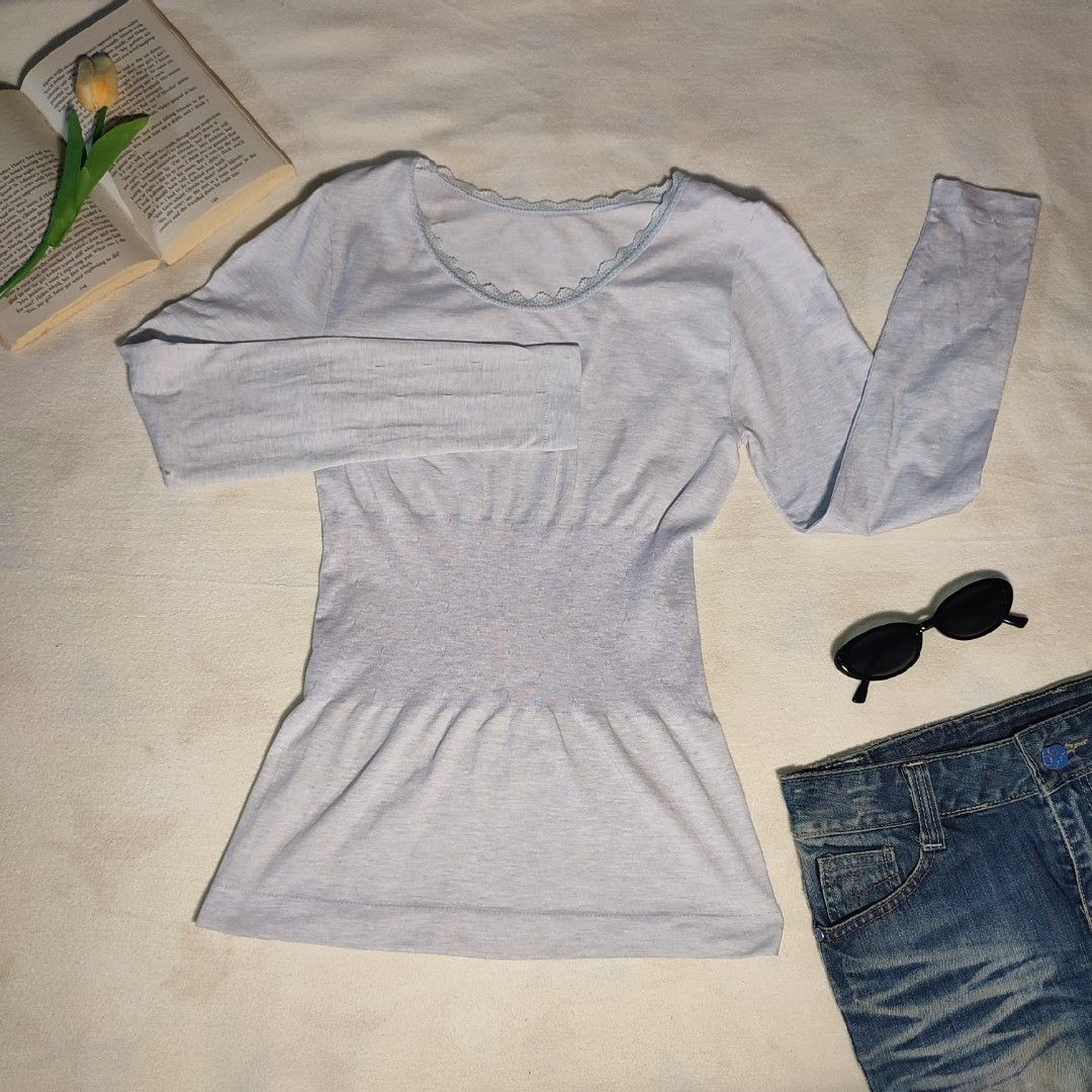 Light Blue Long Sleeve Top with Lace Trim (Category: Longsleeves) located in Antipolo. Submitted by _lovedbychie (Listing ID 1462897752, Image 1). Description: 🌸 Size: S- Semi M 🌸 Bust: 28" - 34" • Length: 23" 🌸 MOP: Gcash / Maribank 🌸 MOD: J&T / LBC / Lalamove Message me for more info!.