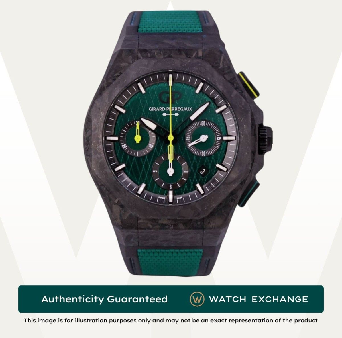 [LNIB] Girard Perregaux Laureato Chronograph Aston Martin F1 Edition Rubber 81060-41-3071-1CX 81060 GP Green Sunray Dial Z19397 Sep 2022 (Category: Watches) located in Singapore. Submitted by watchexchange.sg (Listing ID 1419716528, Image 1). Description: [LNIB] Girard Perregaux Laureato Chronograph Aston Martin F1 Edition Rubber 81060-41-3071-1CX 81060 GP Green Sunray Dial Z19397 Sep 2022 Price: $17,900 Brand: Girard Perregaux Model: 81060-41-30