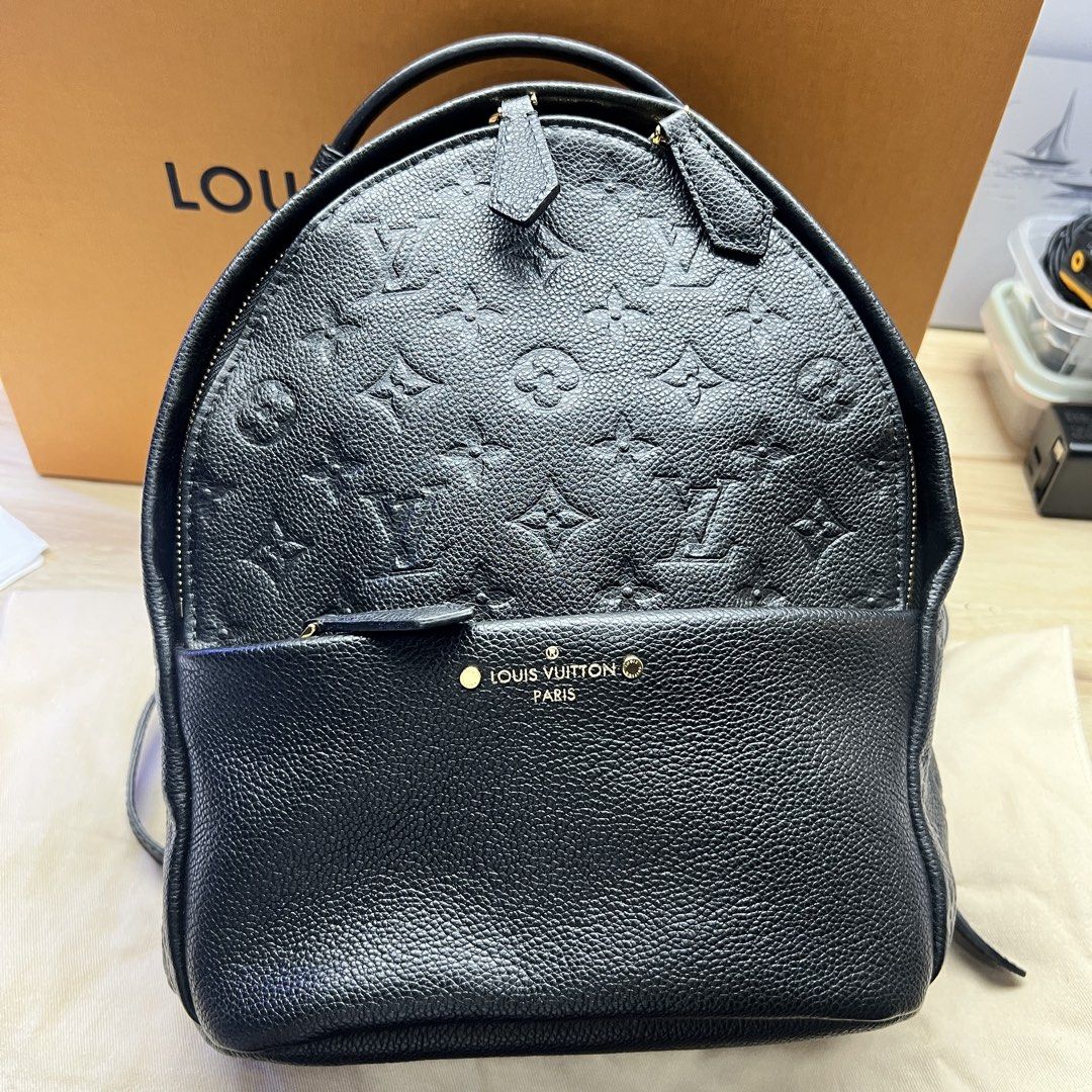 authentic Louis Vuitton sorbonne Black empreinte leather hardware Monogram Backpack (Category: Luxury Bags & Wallets) located in Quezon City. Submitted by chekho22 (Listing ID 1463019567, Image 2). Description: - used just a few times comes with stuffing pillow Authentic Louis Vuitton backpack - Color: Black - Material: Textured leather with embossed monogram pattern - Hardware: Gold-tone details - Features: Front zip pocket, adjustable straps - 