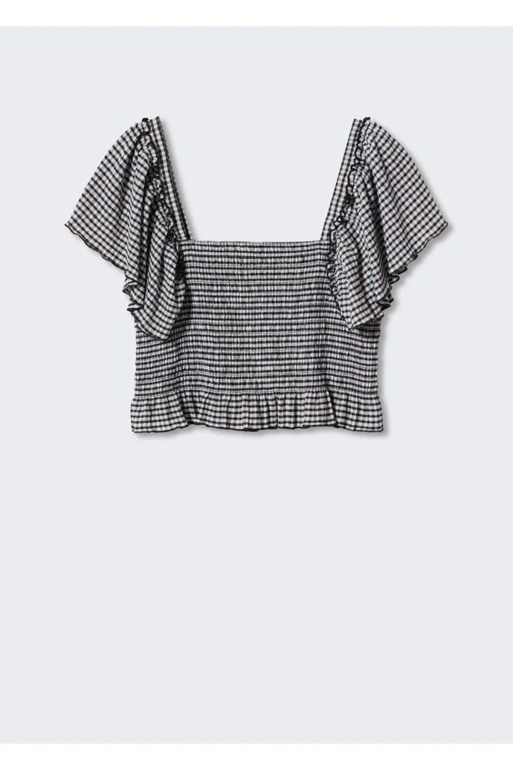 Mango Gingham Smocked Square Neck Flutter Sleeve Crop Top (Category: Blouses) located in Mandaue City. Submitted by knucklehead2 (Listing ID 1463051710, Image 2). Description: .