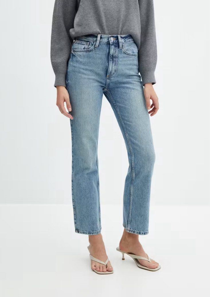 Mango Mid Rise Straight Leg Jeans (Category: Jeans) located in Paranaque City. Submitted by lilybso (Listing ID 1462949540, Image 1). Description: - light wash vintage blue - looks high rise in the pic but its mid rise - just needs some ironing.