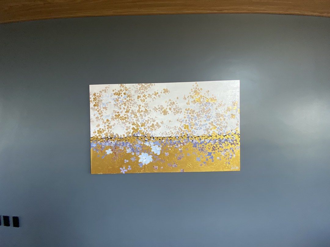 “Manna: Gift from Heaven” Painting (Category: Frames & Pictures) located in Cavite. Submitted by askingryan (Listing ID 1462935507, Image 2). Description: - Large textured floral painting - Features gold, white, and soft purple tones - Adds depth and dimension with its texture - Perfect for adding color and elegance to any room - Ready to hang With Authentic certificate.