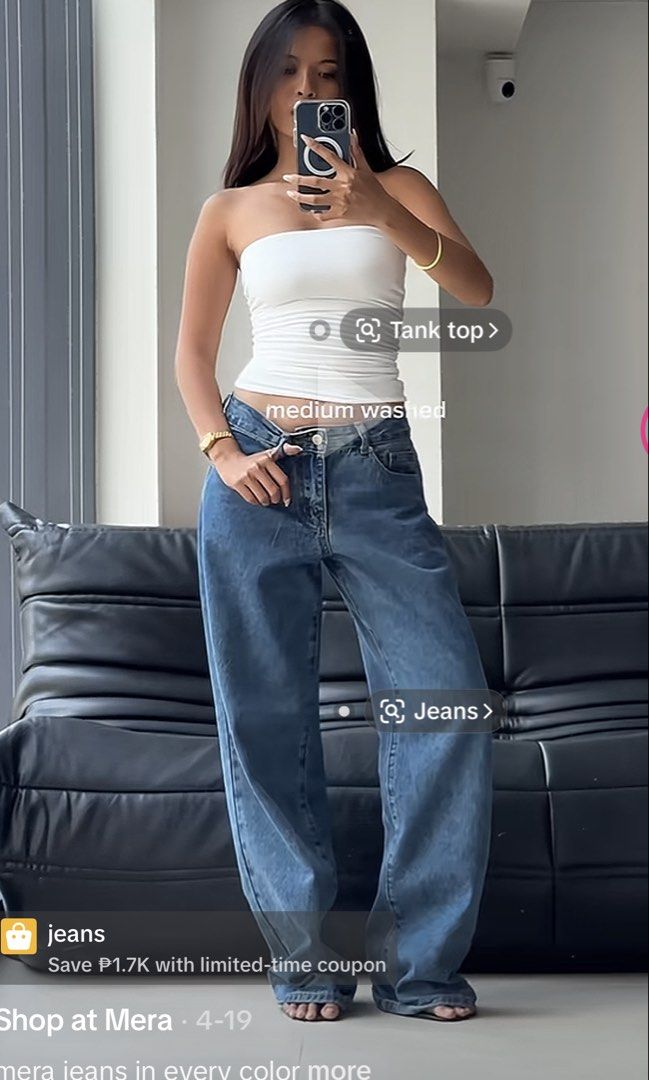 Mera medium Washed Wide Leg Jeans (Category: Jeans) located in Bulacan. Submitted by prelovedbycms (Listing ID 1462944965, Image 1). Description: Best fit for 27-28 - Super comfy and stylish wide leg jeans from Mera. - Features a light blue wash and relaxed fit. - Versatile for creating casual outfits. - Available in multiple colors..