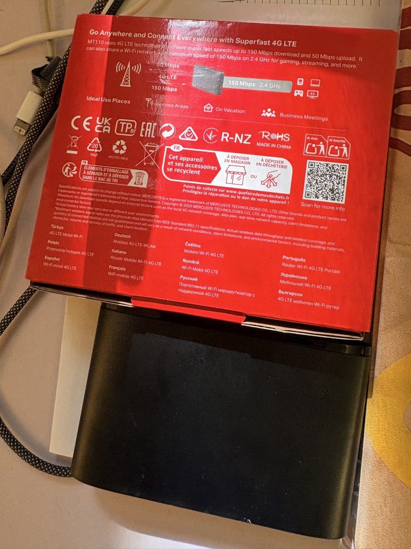 MERCUSYS MT110 4G LTE Mobile Wi-Fi Router (Category: Networking) located in Manila. Submitted by med.siblings (Listing ID 1462951069, Image 2). Description: - Bought originally for 1800php -With box and cord for charging :) -Used for less than a month only 📍Pick Up loc: MCU Caloocan .
