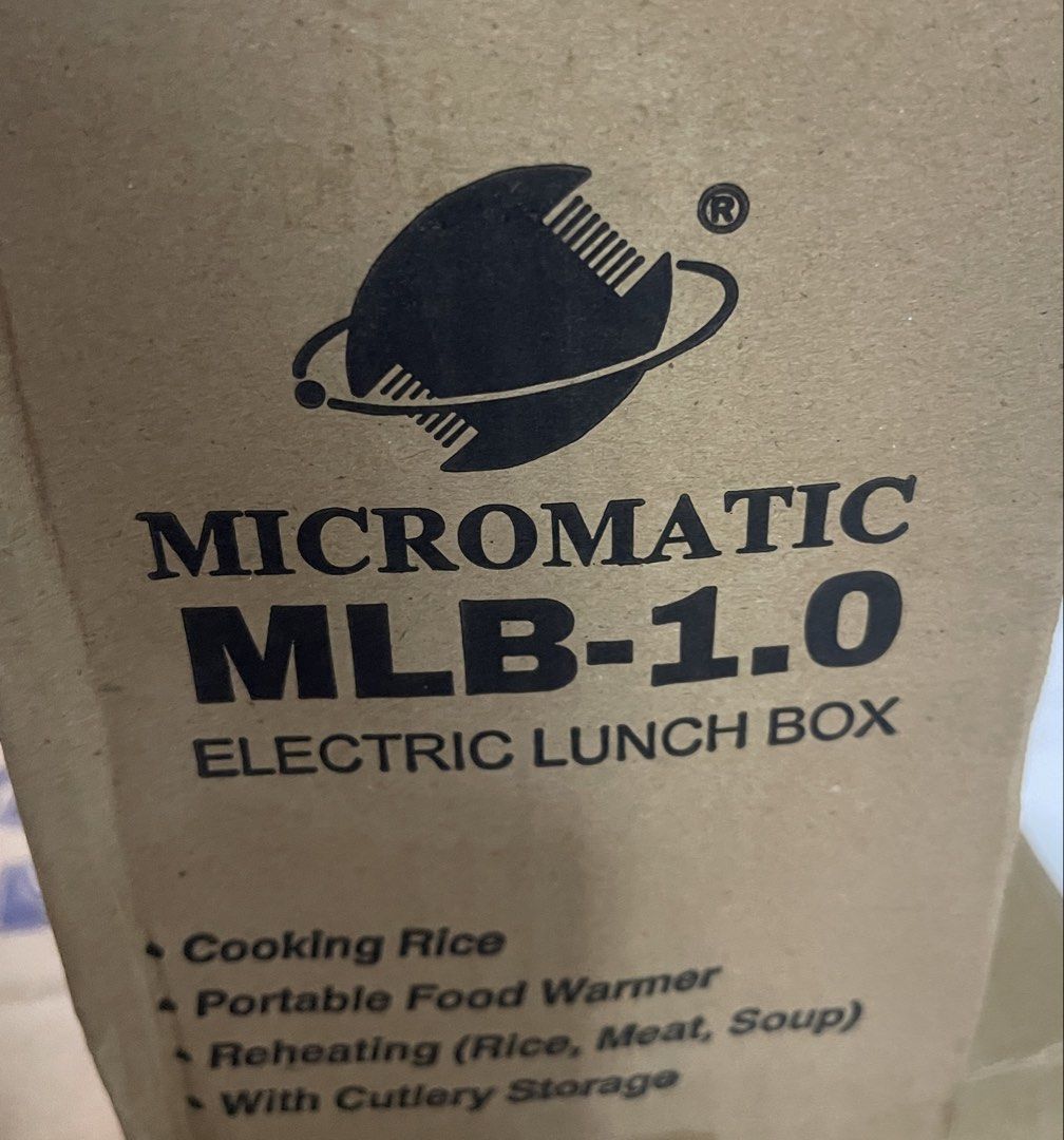Micromatic MLB-1.0 Electric Lunch Box Double Layer (Category: Food Organization & Storage) located in Malabon City. Submitted by charlize.ph (Listing ID 1462904084, Image 1). Description: - Micromatic Electric Lunch Box, Model MLB-1.0 - Functions: Cooks rice, warms food, reheats meals (rice, meat, soup) - Built-in compartment for cutlery storage - Includes multiple stainless steel containers with lids - Ideal for convenient meals on the go.