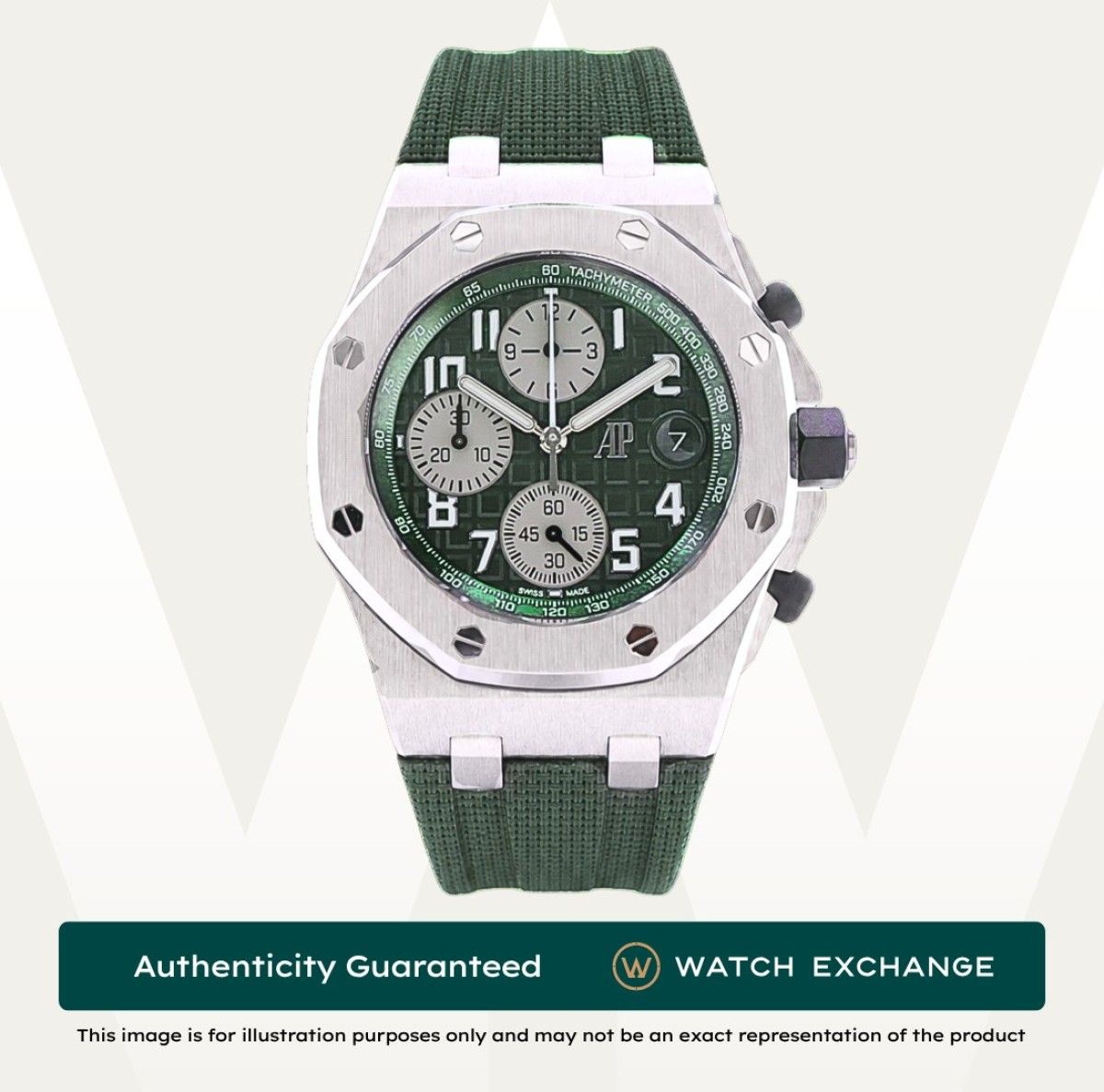 [Mint] Audemars Piguet Royal Oak Offshore Rubber 26238TI.OO.A056CA.01 26238TI AP Khaki Green Dial Z17960 Jan 2022 (Category: Watches) located in Singapore. Submitted by watchexchange.sg (Listing ID 1398565826, Image 1). Description: [Mint] Audemars Piguet Royal Oak Offshore Rubber 26238TI.OO.A056CA.01 26238TI AP Khaki Green Dial Z17960 Jan 2022 Price: $41,500 Brand: Audemars Piguet Model: 26238TI.OO.A056CA.01 Condition: Mint Dial: Khaki Green Cas