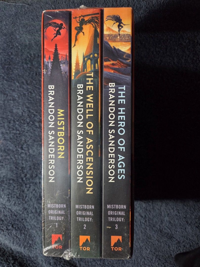 Mistborn Box set (Category: Storybooks) located in Caloocan City. Submitted by alldryyawn (Listing ID 1463014777, Image 1). Description: Brandon Sanderson Mistborn Era 1 Publisher: TOR Books (US) Genre: High Fantasy Condition: Brand new, Sealed 3,500 Box set MOP: Gcash, Maribank, Maya.