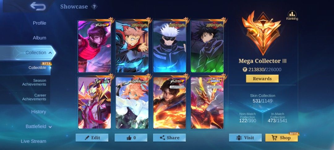 mlbb (Category: Others) located in Kuala Lumpur. Submitted by sturdykid67 (Listing ID 1463048348, Image 3). Description: mid on. LEGEND -(JOHNSON, LUNOX.) COLLAB -ASPIRANT (FANNY, RUBY , CHANGE) -SPONGEBOB (ALL) -JJK (ALL EXCEPT MELISSA) -ZODIAC (ALL EXCEPT KARINA) -KOF (AURORA, DYROTH, VALIR) -ALLSTAR (MOSKOV, HANABI) - ALL LISTED BELOW JUST STANDALONE - (AOT-LEVI) (DUCATI-RITHEL) (MISTBENDER-ALDOUS) (NEOBEAST-FREDRIN) (STREET FIGHTER-GUINEVERE)
