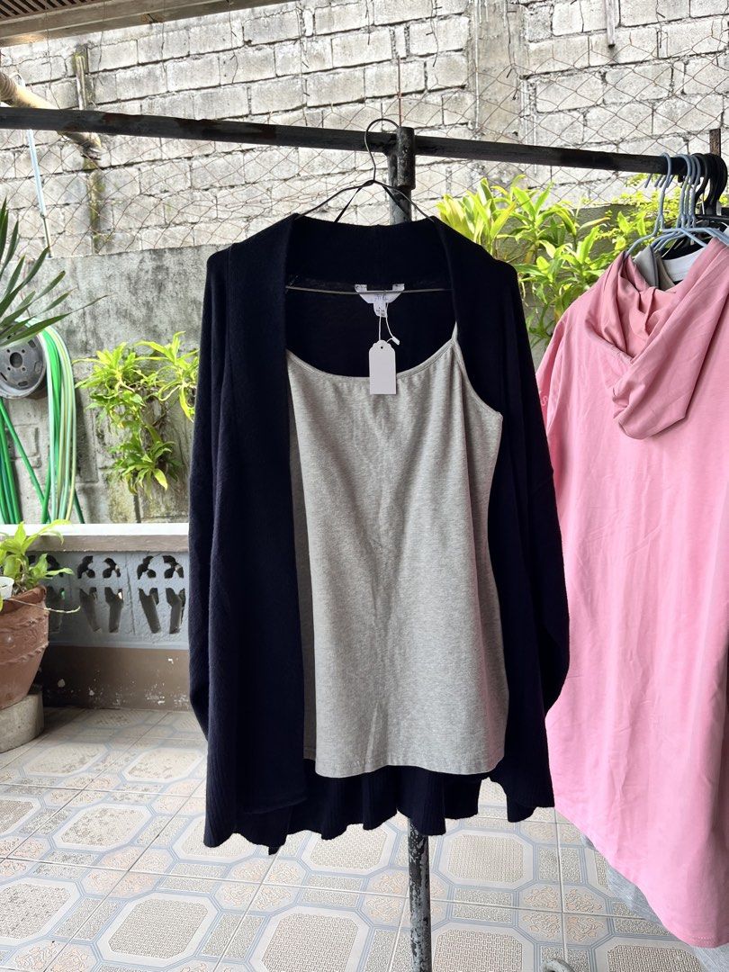 Navy Cardigan with Grey Camisole Set (Category: Others Tops) located in Dinalupihan. Submitted by penaflorcj (Listing ID 1462899152, Image 1). Description: - Navy blue cardigan from Time and Tru (S) - Includes matching grey camisole from Gap (M) - Versatile for layering, casual outings, or dressing up - Selling as a complete set rfs: decluttering *sale price + discount when you buy more than 2 items.