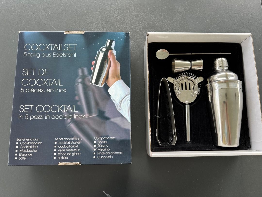 NEVER-USED COCKTAIL SET FOR SALE (Category: Water Bottles & Tumblers) located in Cebu City. Submitted by junahch (Listing ID 1462901716, Image 1). Description: * Never-used cocktail set * Made of durable stainless steel * 5-piece set * Comes in original packaging * Made in Germany 📩 Message me if interested!.