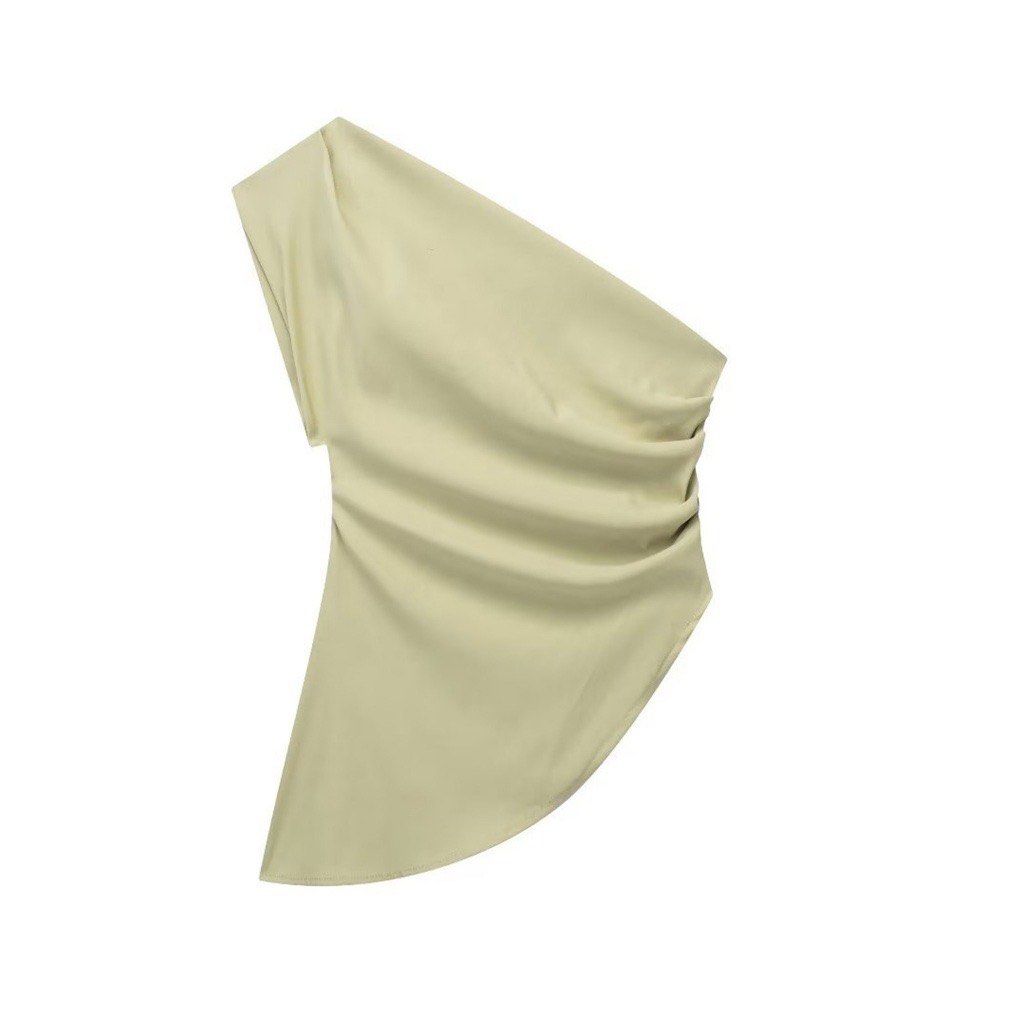NEW One Shoulder Ruched Asymmetrical Top (Sage Green) (Category: Sleeveless) located in Quezon City. Submitted by gg.finds (Listing ID 1462935151, Image 1). Description: - brand new, never worn; no tag - orig price is 570 - lightweight and breathable material - one shoulder, ruched, asymmetrical shape (very flattering) - size is Small on tag - color is Sage Green - rfs: decluttering, won’t wear.