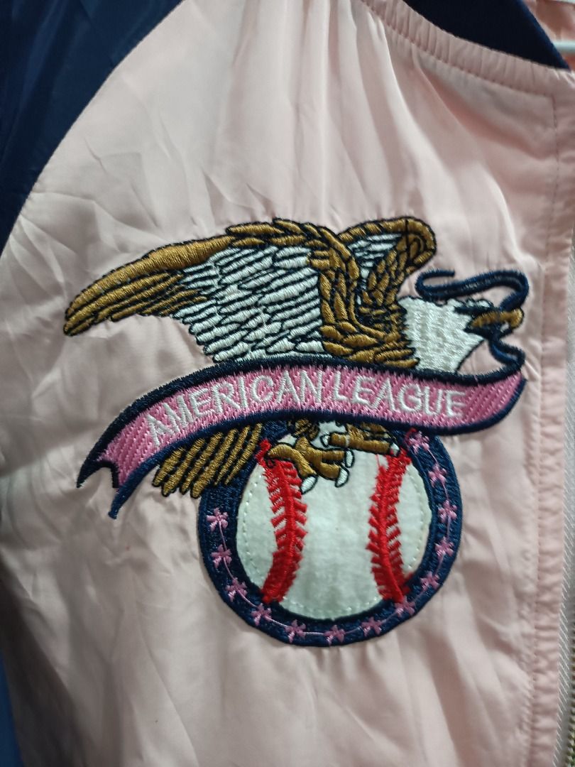NEW YORK YANKEES BOMBER JACKET (OFF ONLY) (Category: Coats, Jackets and Outerwear) located in Calamba. Submitted by rootsph (Listing ID 1462939715, Image 3). Description: Details: This is off only. Tag is not MLB. Dimes: 21W x 22.5L Color: Pink / Navy Blue Condition: Good, with some small stains shown on photo Please manage your expectation, item being sold is preloved and not brand new unless stated otherwise. Major and minor issues will be decl