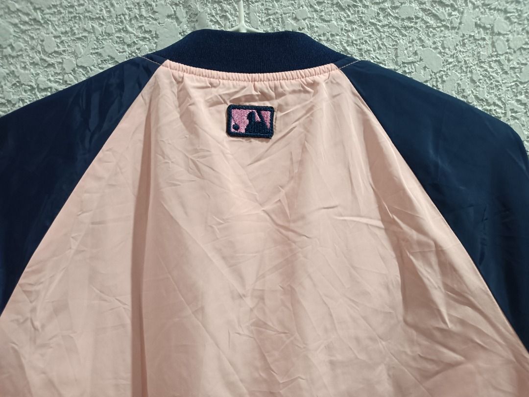 NEW YORK YANKEES BOMBER JACKET (OFF ONLY) (Category: Coats, Jackets and Outerwear) located in Calamba. Submitted by rootsph (Listing ID 1462939715, Image 2). Description: Details: This is off only. Tag is not MLB. Dimes: 21W x 22.5L Color: Pink / Navy Blue Condition: Good, with some small stains shown on photo Please manage your expectation, item being sold is preloved and not brand new unless stated otherwise. Major and minor issues will be decl