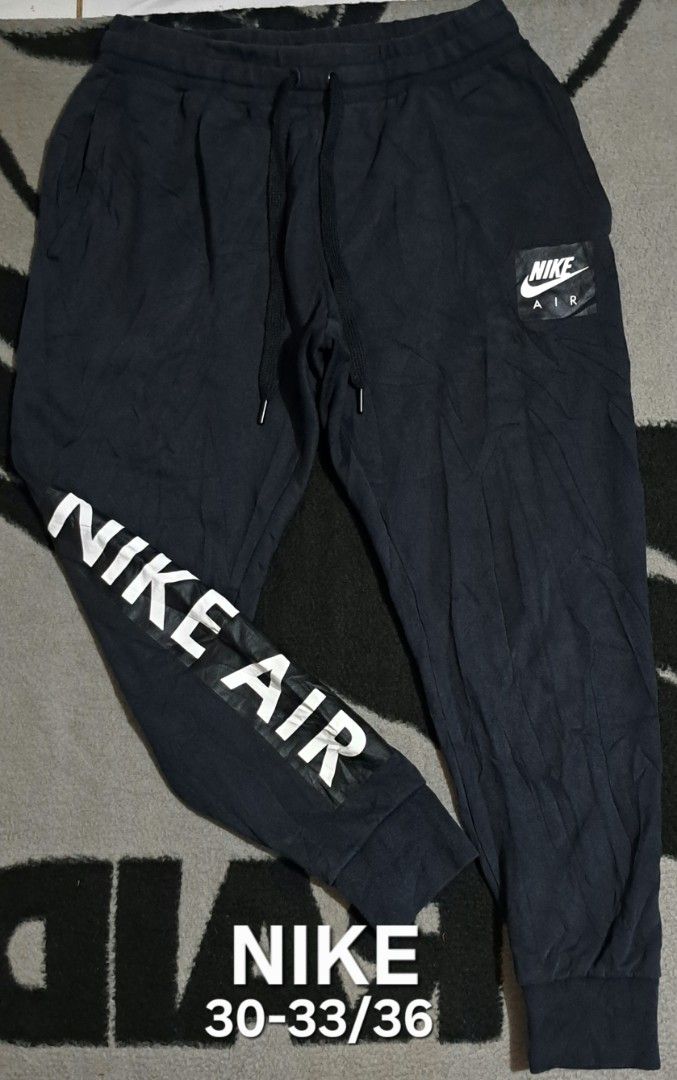 Nike Air Jogger Pants Black Size L (Category: Joggers) located in San Fernando, Camarines Sur. Submitted by ladderaya (Listing ID 1462913163, Image 1). Description: - Black Nike Air Joggers - Size L (fits waist 30-33 inches) - Length: 36 inches - Features Nike Air graphic on the side - Small Nike logo on the pocket - Adjustable drawstring waist - Comfortable for everyday wear.