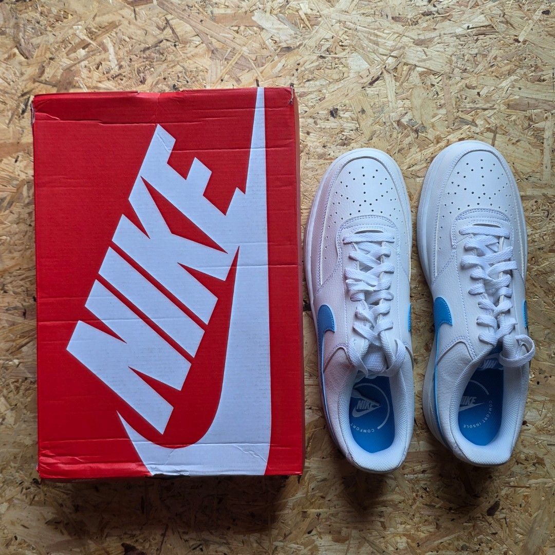 Nike Court Vision LO (Category: Sneakers) located in Pasay City. Submitted by xsamskie (Listing ID 1462909454, Image 1). Description: - Brand: Nike - Model: Court Vision LO - Color: White with University Blue accents - Size: US Men's 12 - Condition: New with original box - Ideal for: Casual wear, sports.