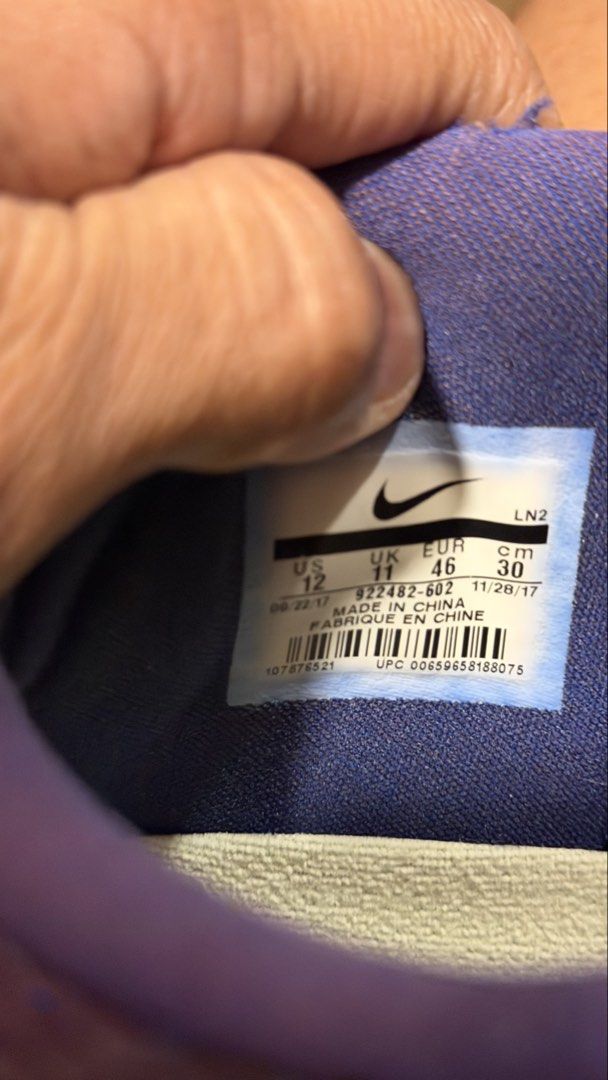 Nike Kobe AD (Category: Sneakers) located in Manila. Submitted by sneakspxxks (Listing ID 1463028441, Image 2). Description: - Nike Kobe Mamba Focus basketball shoes - Color: Dark purple with pink and blue accents on the swoosh - Size: US 12 (UK 11, EUR 46, CM 30) - Manufactured: 11/28/17 - Condition: Some signs of wear on soles and uppers - Ideal for: Basketball or casual wear.