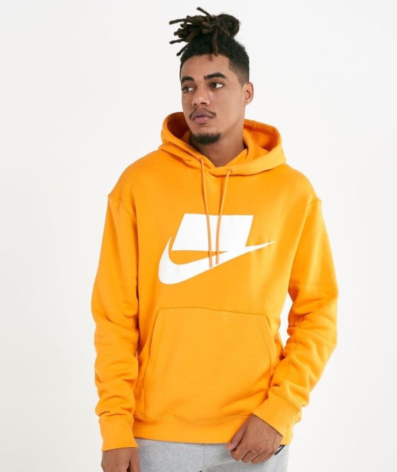 NIKE NSW NSP HOODIE JACKET (Category: Hoodies) located in Valenzuela. Submitted by d.repolthrift (Listing ID 1463010076, Image 1). Description: - Orange Nike hoodie -Size:Small -Width:22 -Length:25 -Good as new condition -Fresh from bale -Wash dirt - Large white swoosh logo on front - Front pocket for convenience - Adjustable drawstring hood - 'NOT A SAMPLE' graphic on the back - Ideal for everyday casual wear.