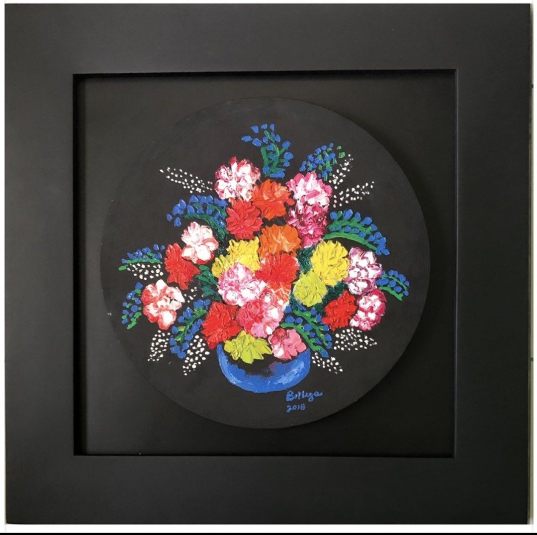 Norma Belleza painting (Category: Art & Prints) located in San Jose del Monte. Submitted by ronnieredram (Listing ID 1462943417, Image 2). Description: Norma Belleza Still life Oil on canvas 14” diameter; 22x22” with frame 2018 COA signed by the artist Acquired directly from the artist.