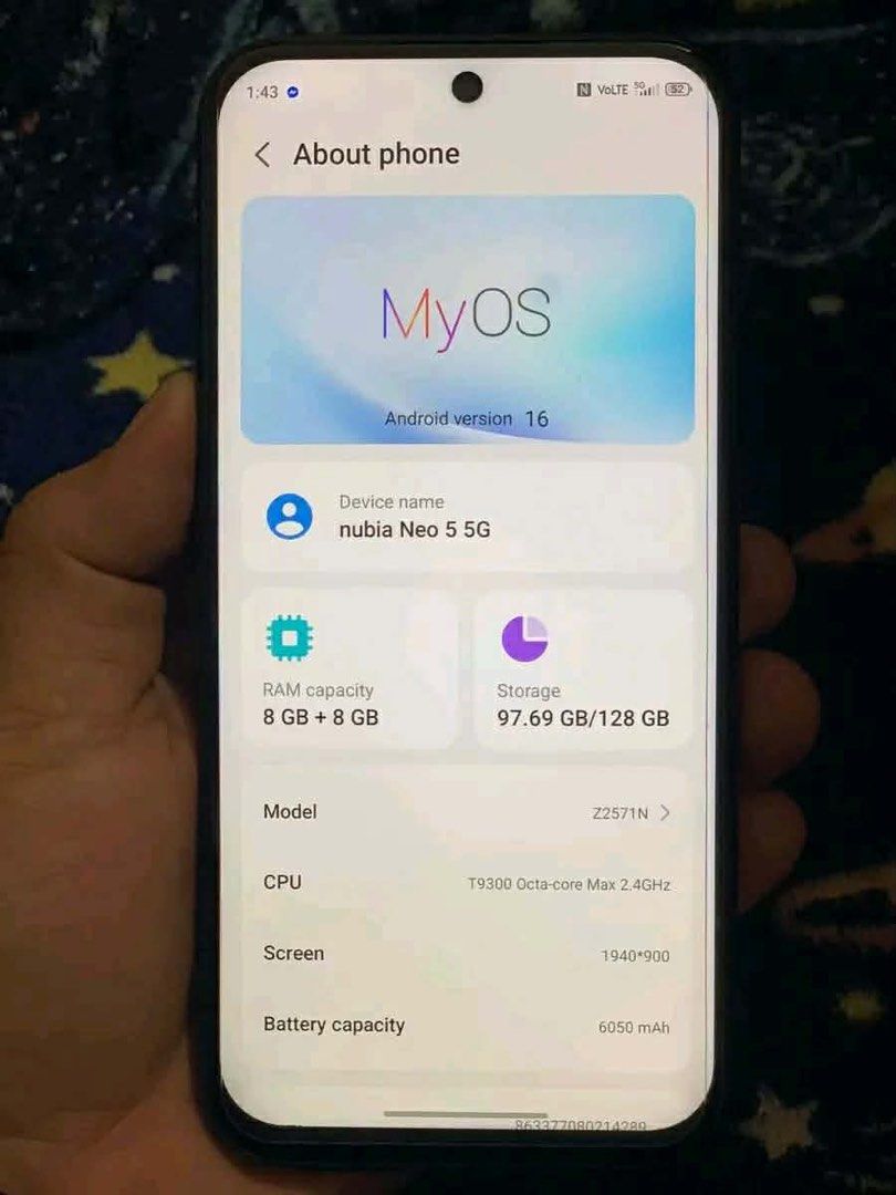 Nubia Neo 5 5G (Category: Android Others) located in Manila. Submitted by nazndv (Listing ID 1463035807, Image 3). Description: 📱 FOR SALE OR SWAP Nubia Neo 5 5G 💛🎮 🔥 8GB RAM + 8GB Extended RAM 💾 128GB Storage — ⚡ T9300 Octa-Core | up to 2.7GHz 📱 1940 ×900 Display 🔋 6050mAh Battery 🤖 Android 16 / MyOS ✨ RGB Gaming Design 📶 5G Ready 🎮 Perfect for gaming, school, social media, and everyday use Big screen! .