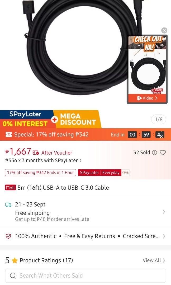 Obsbot USB Cable (Category: Cameras) located in Taguig. Submitted by Sai100 (Listing ID 1462929440, Image 3). Description: 5m (16ft) USB-A to USB-C 3.0 Cable Original Price: Php2000.
