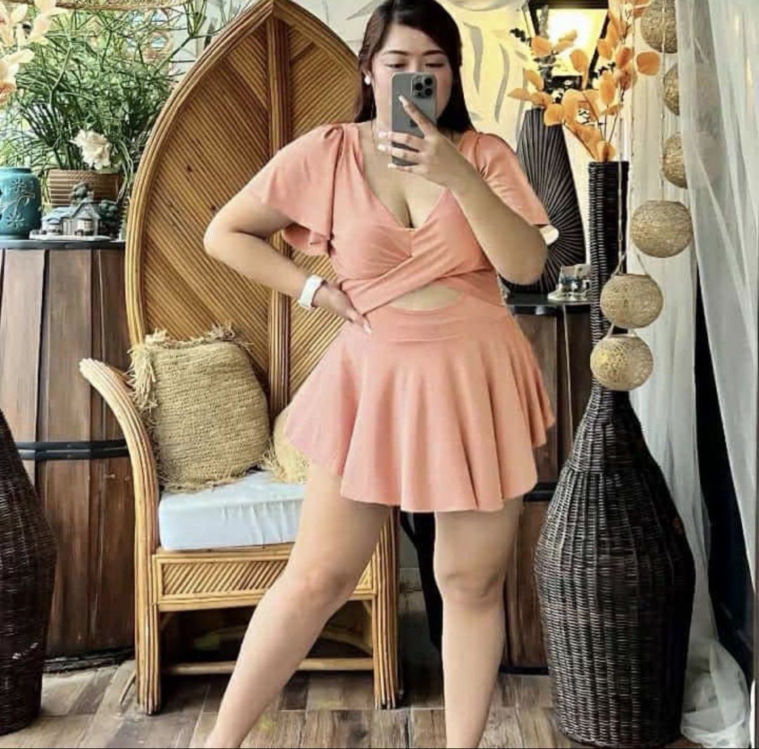 One-Piece Swimsuit with Skirted Bottom (Category: Bikinis & Swimsuits) located in Manila. Submitted by happydani (Listing ID 1462964063, Image 1). Description: - Plussize - curvy - Cute pink one-piece swimsuit - Flattering wrap-around top - Flowy skirted bottom - Ruffled, fluttery sleeves - Ideal for beach or pool - Comfortable and stylish .