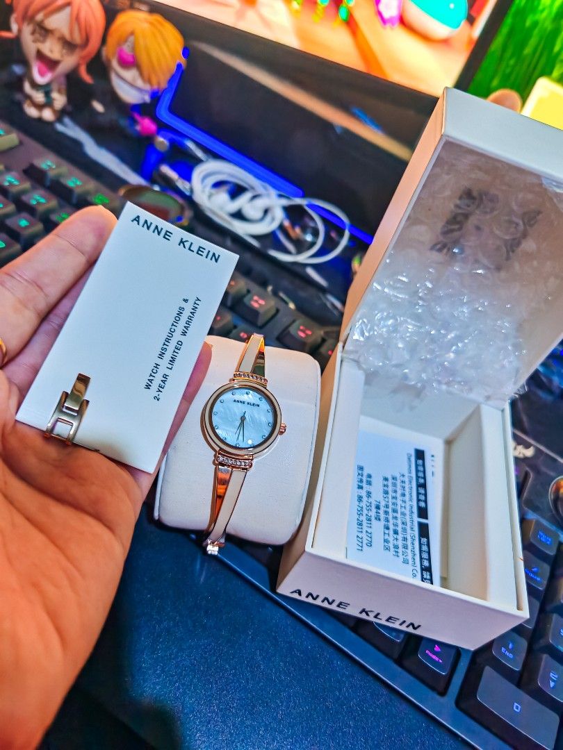 Orig Anne Klein Bangle Watch (Category: Women's Watches) located in Taguig. Submitted by mystuff4youph (Listing ID 1463058879, Image 2). Description: - Auth Anne Klein bangle watch - Rose gold tone - Mother-of-pearl dial with crystal accents - with extra links - Includes original box and watch instructions/warranty booklet - Guaranteed orig or moneyback .
