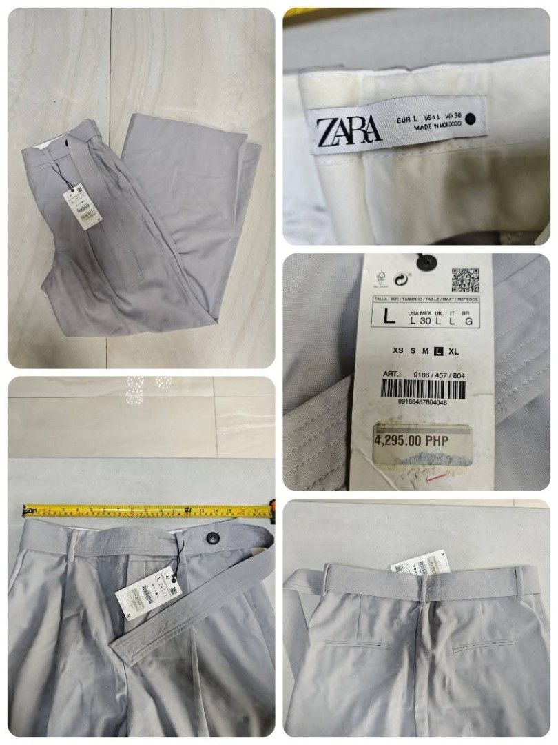 Original ZARA Grey Belted Pants Size L (Category: Other Bottoms) located in Quezon City. Submitted by hollowwillow (Listing ID 1462988621, Image 1). Description: - ZARA Grey Pants - Belted Design - Size: Large (L) - Made in Morocco - Original Price: PHP 4,295.00 - Please check photos for exact measurements and details..