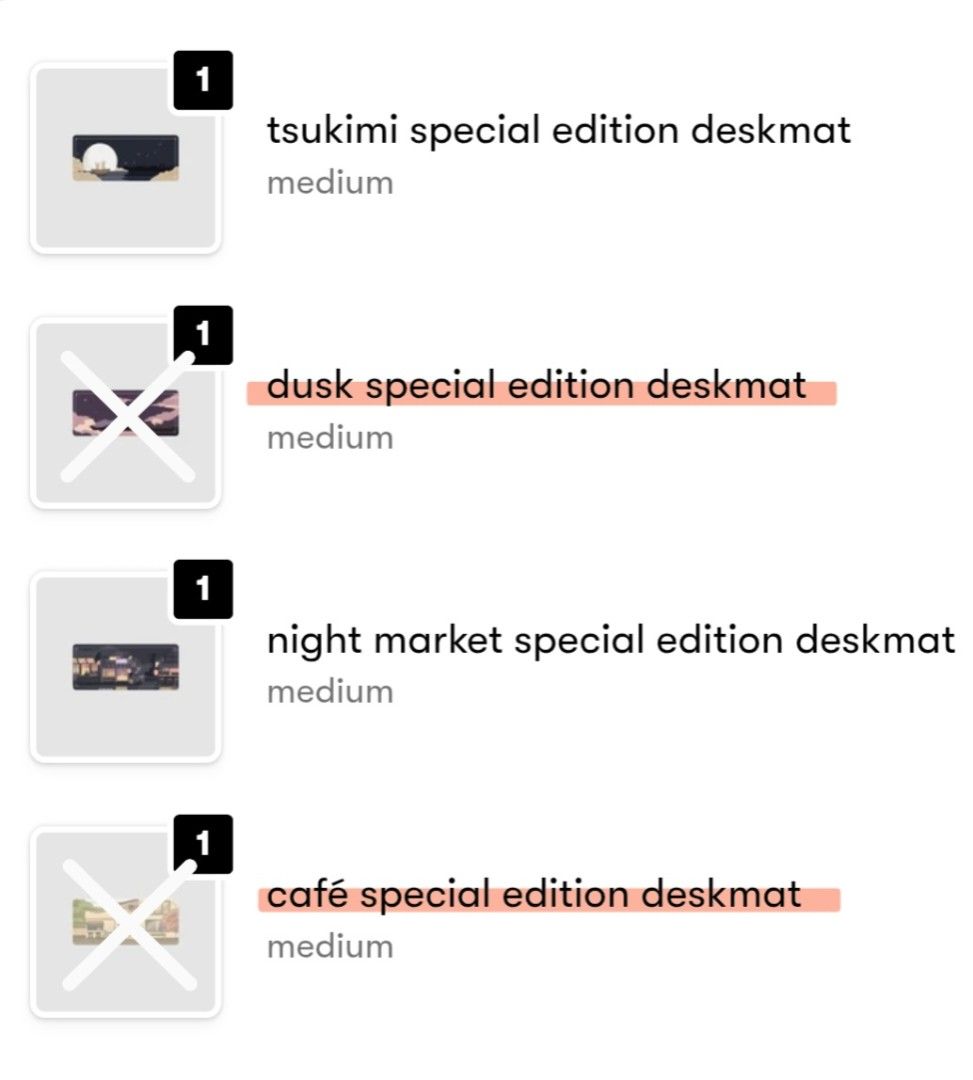 Osume Deskmats (Category: Mouse & Mousepads) located in Manila. Submitted by artic1212 (Listing ID 1446056171, Image 1). Description: [FOR SALE] Osume Deskmats (70x30cm) - Selling for 1800 each non-nego Features: Size: 70cm x 30cm [medium size] Materials: Woven fabric top + natural rubber bottom Remaining Available (one of each): Tsukimi Special Ed. Deskmat Night Market Deskmat Unavailable: Cafe Deskmat [SOLD] Dusk Deskmat [SOLD] RFS: bought to p