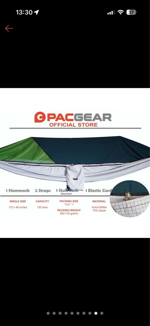 PACgear Duyan Hammock for Camping (Category: Hiking & Camping) located in Paranaque City. Submitted by moltisanti (Listing ID 1462937369, Image 2). Description: Brand new H3 model Complete and ready to use GCash or BPI online payment.