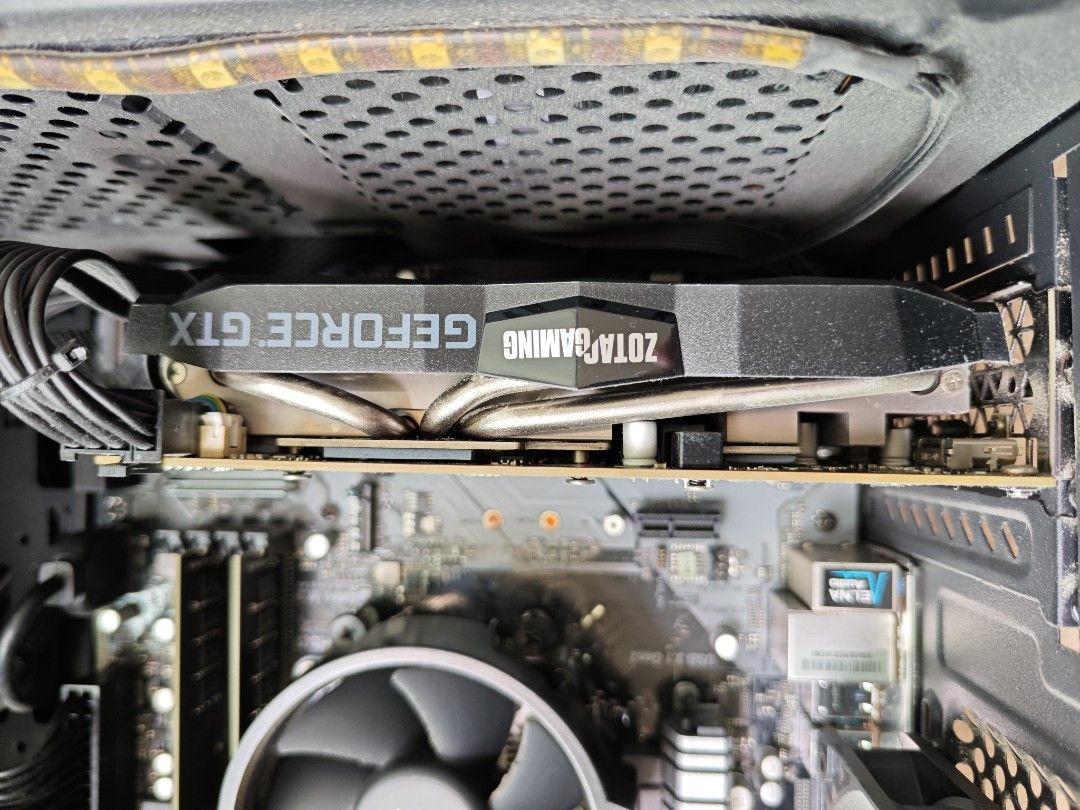 PC casing (Category: Computer Parts) located in Singapore. Submitted by ahhock456 (Listing ID 1462926770, Image 2). Description: - Zotac GeForce GTX 1660 Ti 6GB Graphics Card - 2x KLEVV DDR4 2666MHz 8GB RAM sticks (16GB total) - Bundle sale - Great for parts replacement. - AMD motherboard processor with casing. -power supply. -no harddisk and SSD -what you seen is what you get..