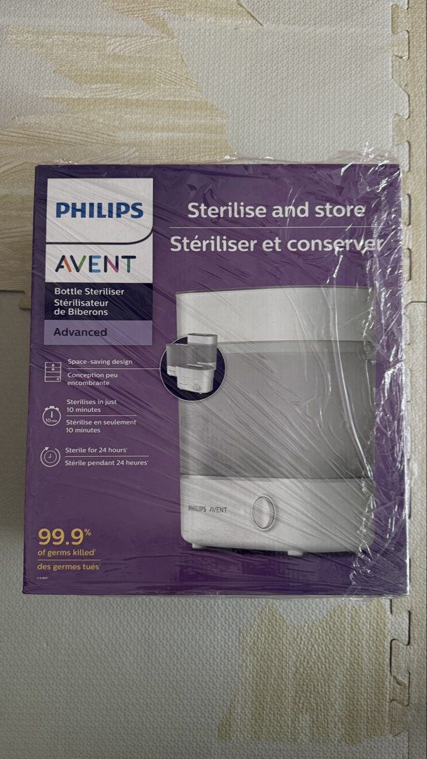 Philips Avent Sterilizer (Category: Breastfeeding & Bottle Feeding) located in Rizal. Submitted by 20.kph (Listing ID 1462957168, Image 1). Description: Philips Avent Advanced Bottle Steriliser — a compact, space-saving electric bottle sterilizer designed to sterilize baby bottles and feeding accessories. * Brand: Philips Avent * Model/Series: Advanced Bottle Steriliser * Function: Sterilizes and stores baby bottles and accessories * Sterilizatio