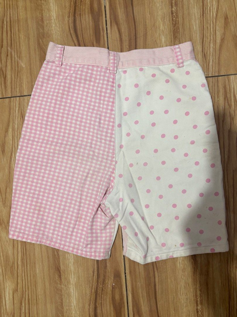 Pink Patchwork Shorts - Gingham, Stripes, Polka Dots (Category: Shorts) located in Quezon City. Submitted by kyjnll (Listing ID 1462955554, Image 2). Description: W 25 L 16 - Adorable pink shorts with a unique patchwork design. - Features a fun mix of gingham, stripe, and polka dot patterns. - Comfortable elastic waistband for a perfect fit. - Ideal for a playful and casual outfit. - Easy to style with basic tops for a complete look. - has stains