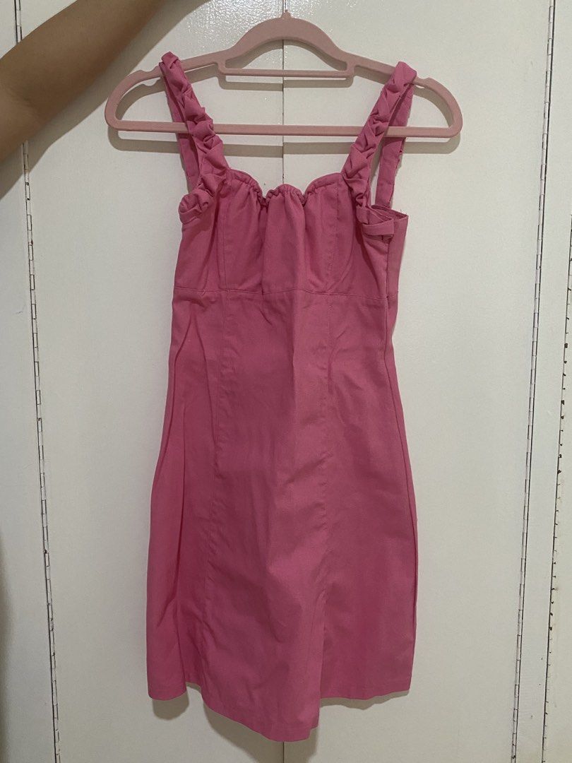 Pink Ruffle Strap Lace-Up Mini Dress (Category: Dresses) located in Mariveles. Submitted by elicopter (Listing ID 1462937023, Image 1). Description: Cute pink mini dress with ruffle straps, sweetheart neckline, and adjustable lace-up back. Perfect for casual outings or nights out. .