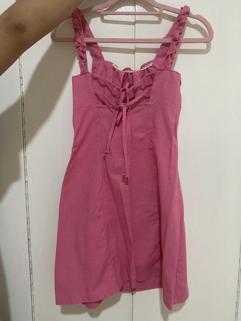 Pink Ruffle Strap Lace-Up Mini Dress (Category: Dresses) located in Mariveles. Submitted by elicopter (Listing ID 1462937023, Image 2). Description: Cute pink mini dress with ruffle straps, sweetheart neckline, and adjustable lace-up back. Perfect for casual outings or nights out. .