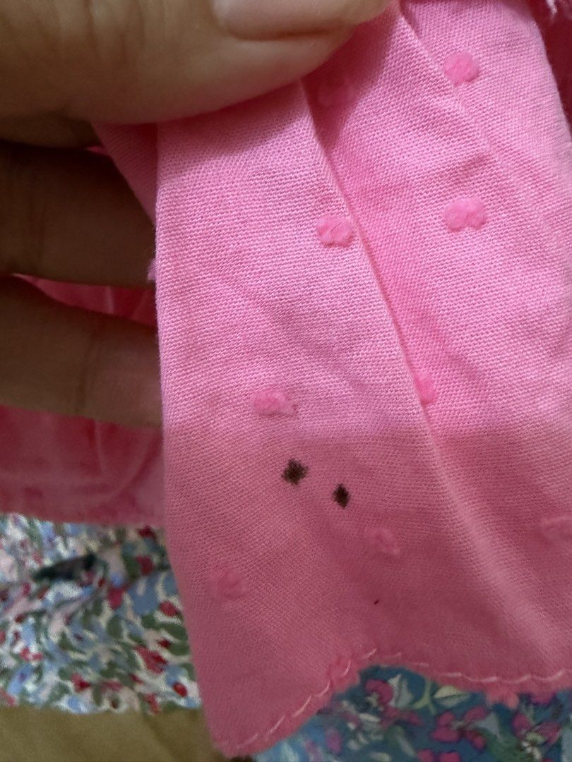 Pink Set with Floral Embroidery (Category: Babies & Kids Fashion) located in Taguig. Submitted by Shamieeee (Listing ID 1463072774, Image 3). Description: - Adorable pink pajama set made of soft, textured cotton. - Top features adjustable tie straps and a cute ruffled hem. - Shorts have a comfortable elastic waistband. - Delicate embroidered floral design on the top. - Please note: there are a couple of small dark marks on the fabric, clearly sho