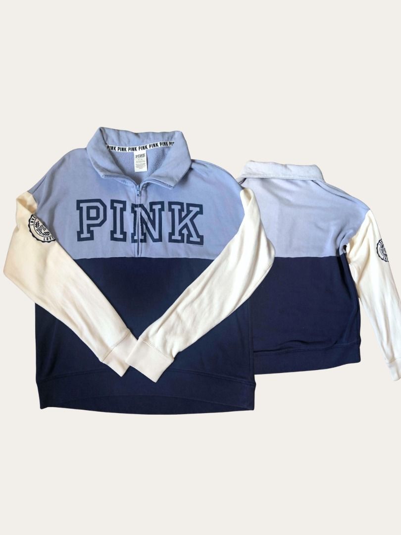 PINK Victoria’s Secret Blue Colorblock Half-Zip Sweatshirt Pullover (Category: Coats, Jackets and Outerwear) located in Liliw. Submitted by velvetvandals (Listing ID 1462952017, Image 2). Description: PINK Victoria’s Secret Navy Blue Colorblock Half-Zip Sweatshirt Pullover Half-zip sweatshirt / Blue white navy tri-color ✽ Good pre-owned condition ✽ Shipping from Laguna, PH.