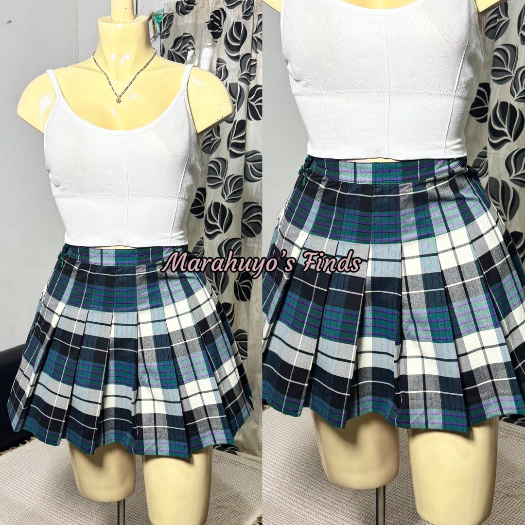 Plaid Pleated Mini Skirt (Category: Skirts) located in Mabalacat. Submitted by marahuyos.finds (Listing ID 1462931351, Image 2). Description: - Cute plaid pleated mini skirt - Fits waist 25-26 inches - Length: 15 inches - Ideal for preppy or Y2K aesthetic - Versatile styling with crop tops or t-shirts - Suitable for casual outings and parties.