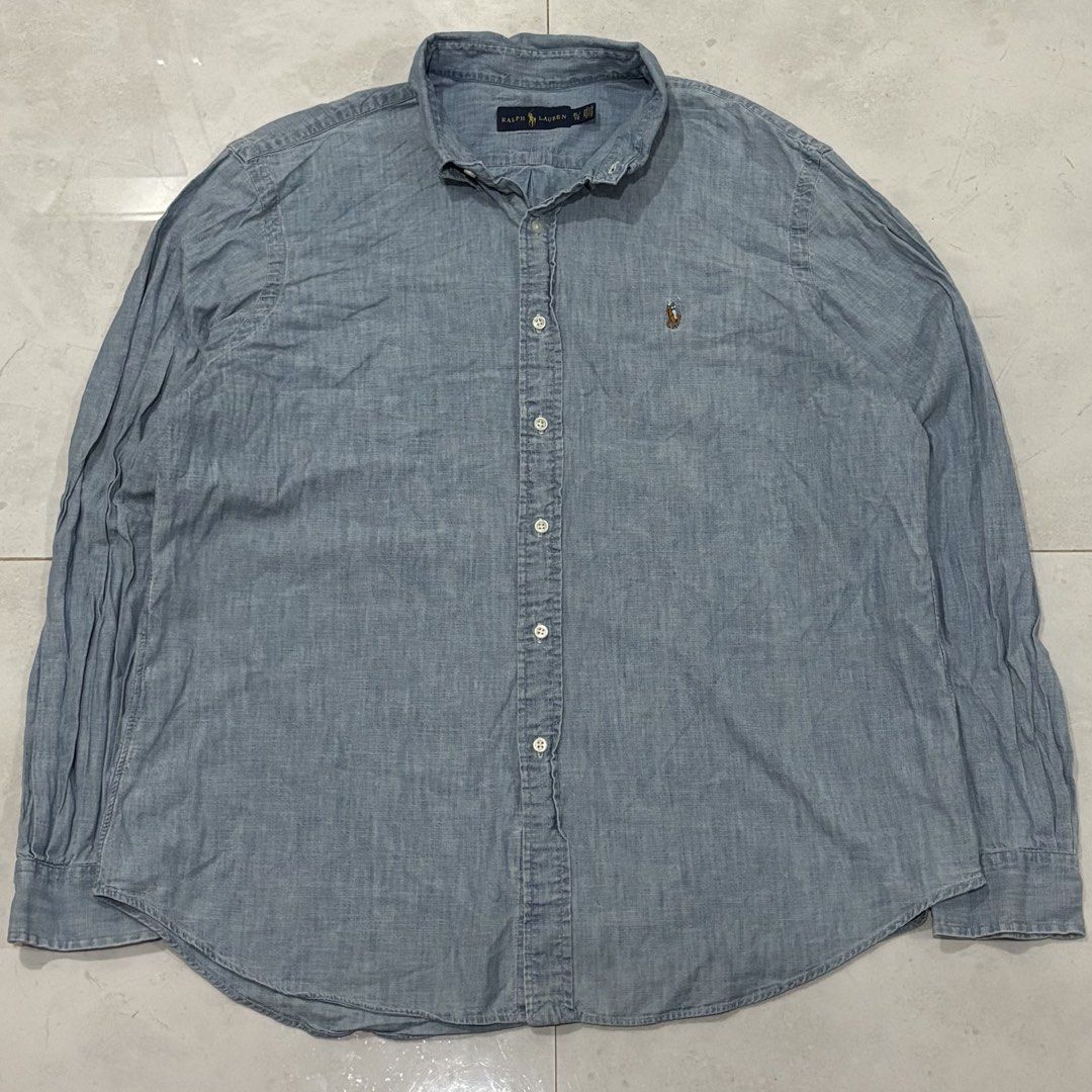 Polo ralph lauren denim button down shirt (Category: Formal Shirts) located in Cebu City. Submitted by florianmiral (Listing ID 1463086228, Image 1). Description: Polo ralph lauren denim button down shirt Excellent condition XL W 25.5 L 27 (31).