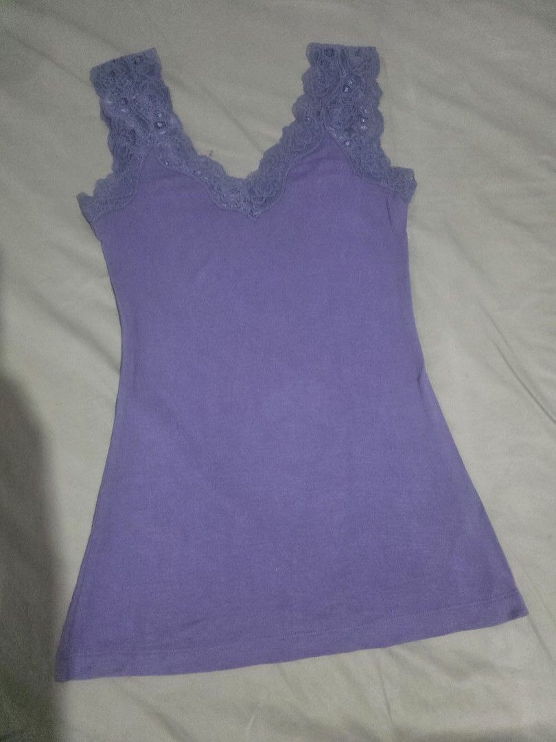 Promod purple Lace Trim Top (Category: Sleeveless) located in Zamboanga. Submitted by Mikamisa (Listing ID 1463027257, Image 1). Description: - Purple top from Promod - Features delicate lace trim along the neckline and straps - Comfortable and stylish for casual wear - Easy to pair with jeans or skirts.