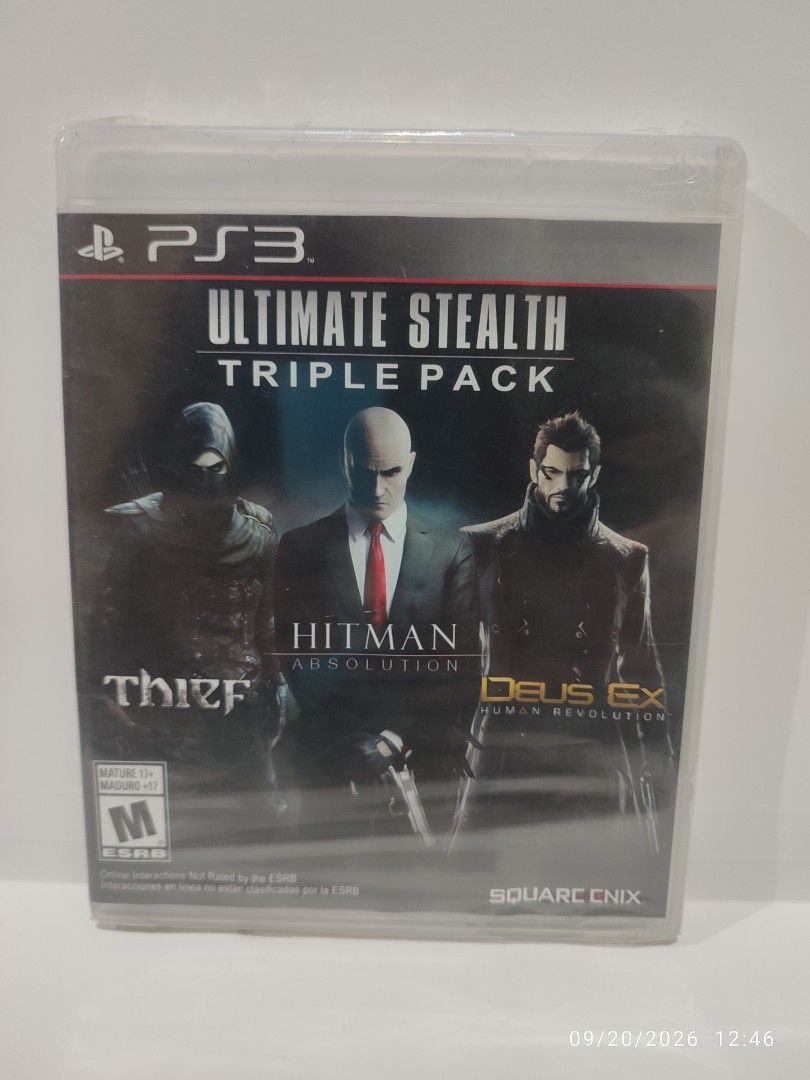 PS3 - Ultimate Stealth Triple Pack (BRAND NEW) "ALL" (Category: PlayStation) located in Mendez-Nunez. Submitted by sf2_gameshop (Listing ID 1462926394, Image 1). Description: PLEASE READ The disc contains 3 great games - Thief, Hitman Absolution and Deus Ex. CONDITION: new and factory sealed however, it has minor plastic wrap tears. GENRE: Action-stealth MODE: Single-player REGION: ALL VOICE: English IN-GAME TEXT: English MANUAL: English Feel fre
